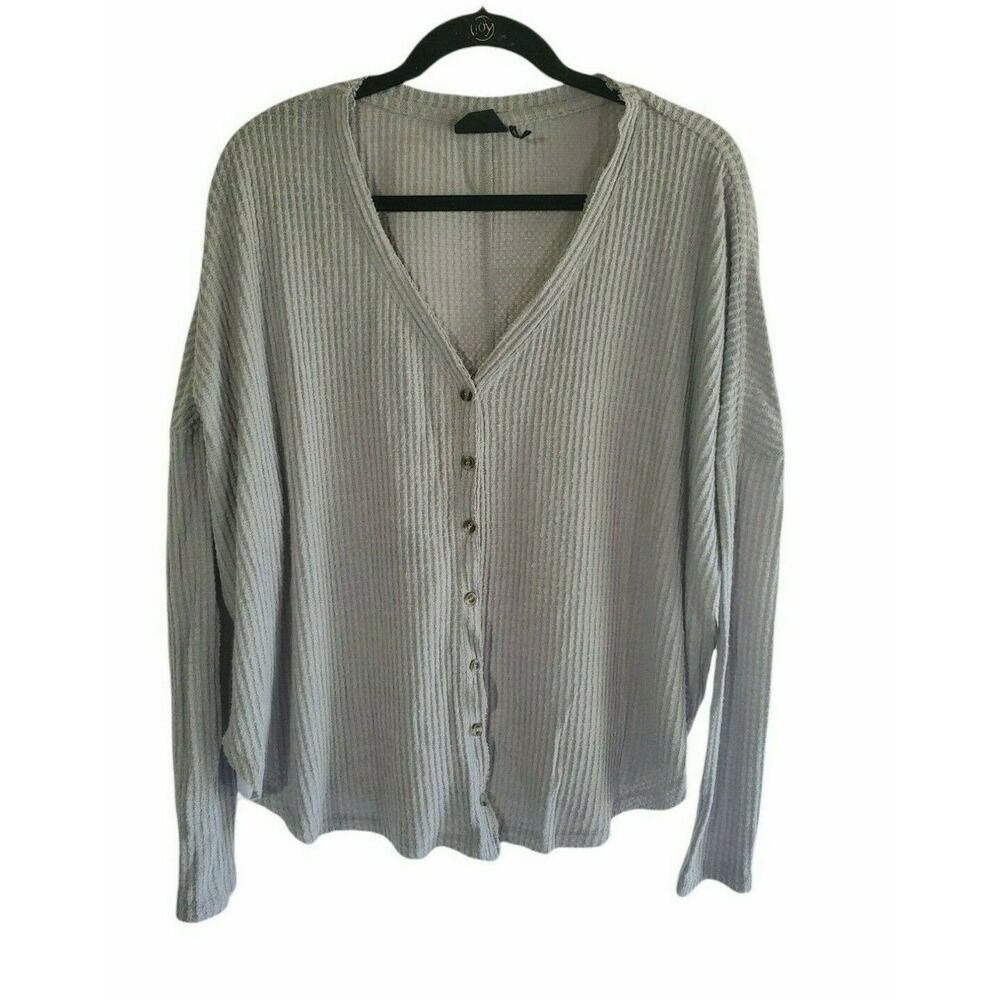 Out From Under Long Sleeve Top S/P Womens Oversized Fit Gray‎ V Neck Casual Fall